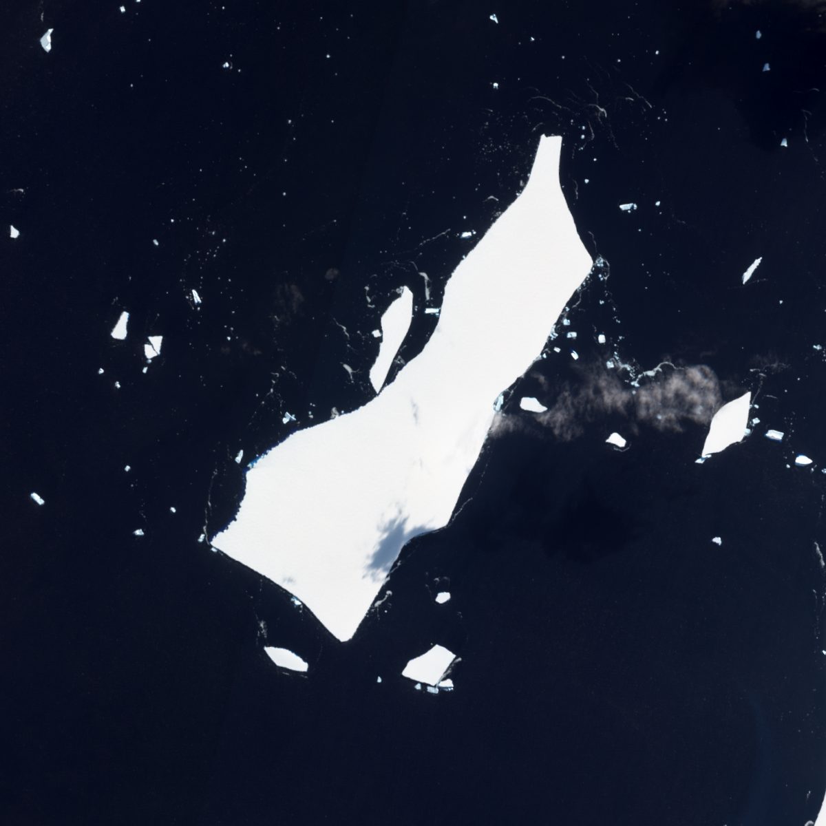 Satellite view of iceberg A23F, 19 August 2025